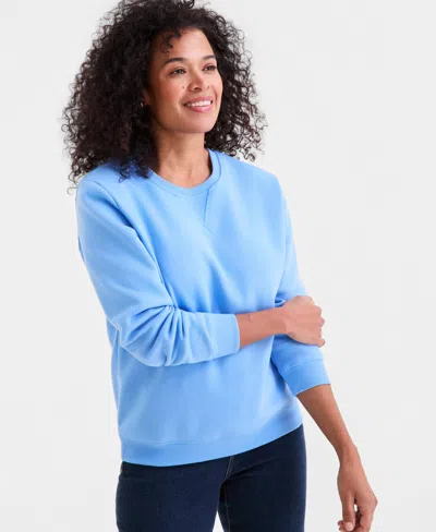 Style & Co Women's Long-sleeve Crewneck Sweatshirt, Created For Macy's In Blue