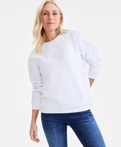Style & Co Women's Long-sleeve Crewneck Sweatshirt, Created For Macy's In Bright White