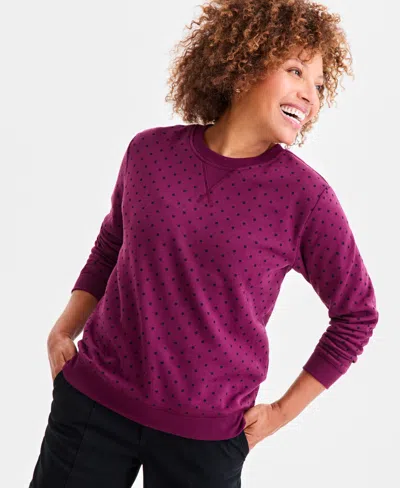 Style & Co Women's Long-sleeve Crewneck Sweatshirt, Created For Macy's In Burgundy