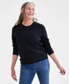 Style & Co Petite Crewneck Long-sleeve Fleece Sweatshirt, Created For Macy's In Deep Black