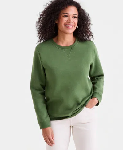 Style & Co Women's Long-sleeve Crewneck Sweatshirt, Created For Macy's In Green