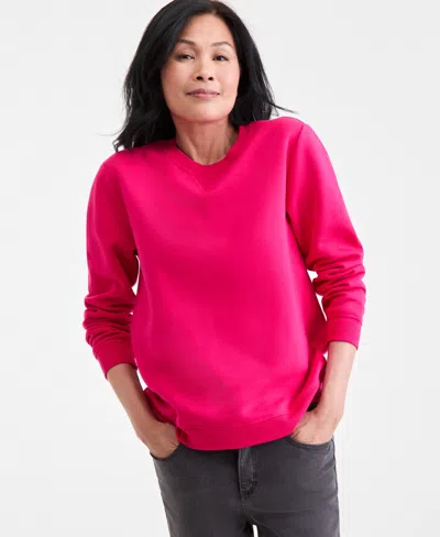 Style & Co Women's Long-sleeve Crewneck Sweatshirt, Created For Macy's In Pink