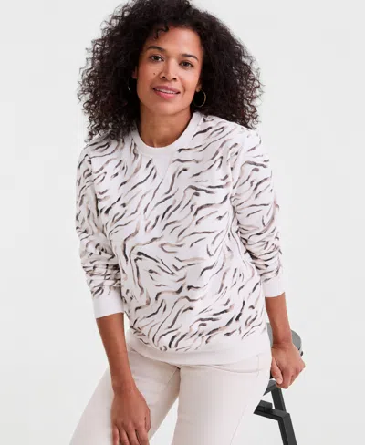 Style & Co Women's Long-sleeve Crewneck Sweatshirt, Created For Macy's In White
