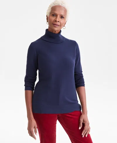 Style & Co Women's Long-sleeve Turtleneck Sweater, Created For Macy's In Blue