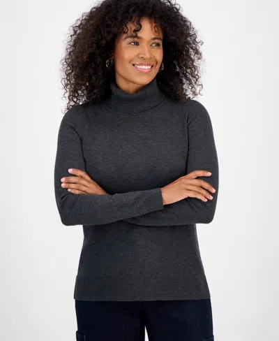 Style & Co Women's Long-sleeve Turtleneck Sweater, Created For Macy's In Gray