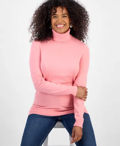 Style & Co Women's Long-sleeve Turtleneck Sweater, Created For Macy's In Pink