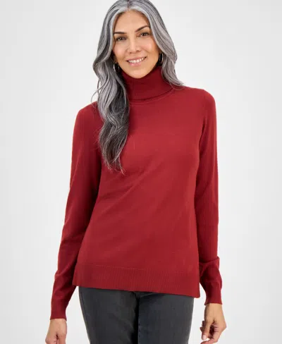 Style & Co Women's Long-sleeve Turtleneck Sweater, Created For Macy's In Red