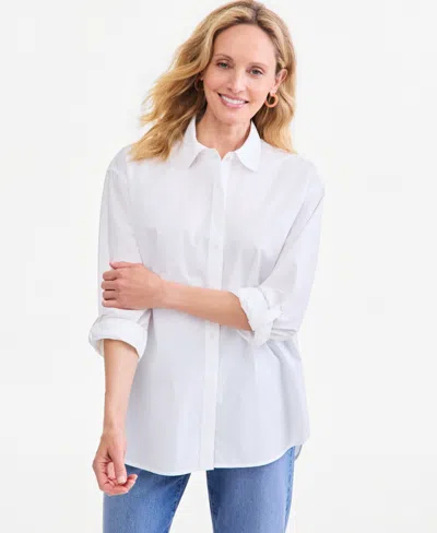 Style & Co Women's Long-sleeve Button-front Shirt, Created For Macy's In White