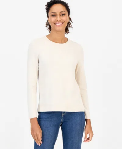 Style & Co Women's Long-sleeve Crewneck Sweater, Created For Macy's In Heather Sandstone