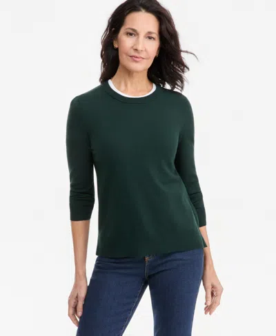 Style & Co Women's Long-sleeve Crewneck Sweater, Created For Macy's In Nocturnal Green