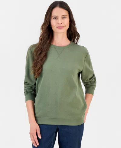Style & Co Women's Long-sleeve Crewneck Sweatshirt, Created For Macy's In Green