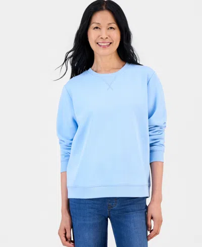 Style & Co Women's Long-sleeve Crewneck Sweatshirt, Created For Macy's In Blue