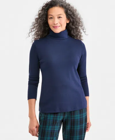 Style & Co Women's Long-sleeve Knit Turtleneck, Macy's Exclusive In Blue