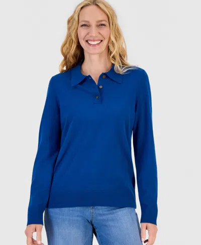 Style & Co Women's Long-sleeve Polo Sweater, Macy's Exclusive In Blue