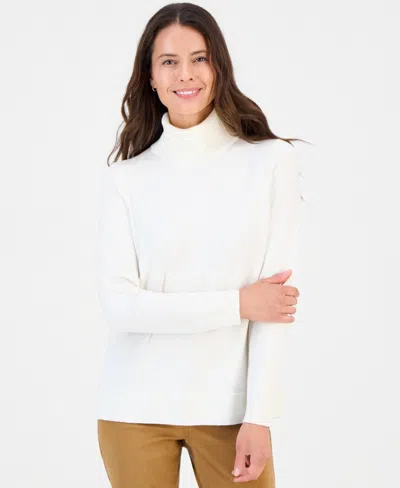 Style & Co Women's Long-sleeve Turtleneck Sweater, Created For Macy's In White