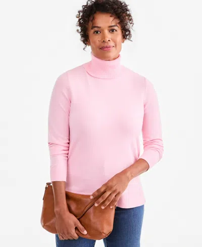 Style & Co Women's Long-sleeve Turtleneck Sweater, Created For Macy's In Pink