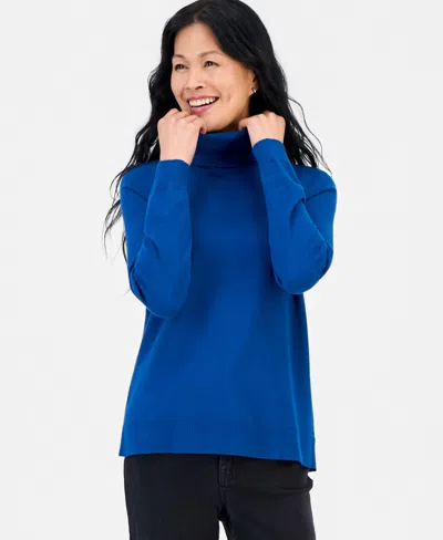 Style & Co Women's Long-sleeve Turtleneck Sweater, Created For Macy's In Blue