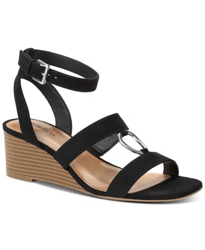 Style & Co Women's Lourizzaa Ankle-strap Wedge Sandals, Created For Macy's In Black Micro