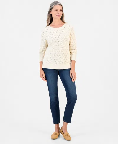 Style & Co Women's Lurex Boatneck Pointelle Sweater, Macy's Exclusive In White