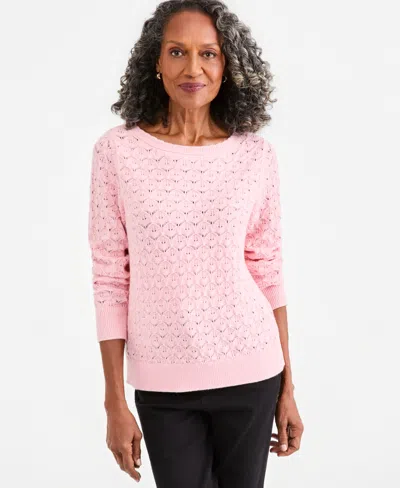 Style & Co Women's Lurex Boatneck Pointelle Sweater, Macy's Exclusive In Pink