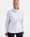 Style & Co Women's Lurex Cable-knit Turtleneck Sweater, Created For Macy's In Iris