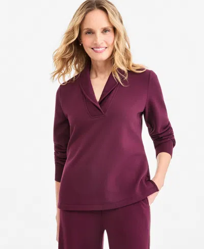 Style & Co Women's Luxlounge Fleece Shawl Collar Pullover Top, Macy's Exclusive In Purple