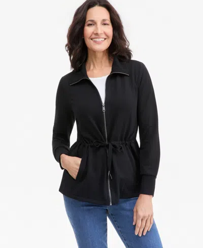 Style & Co Women's Luxlounge French Terry Zip Up Jacket, Macy's Exclusive In Black