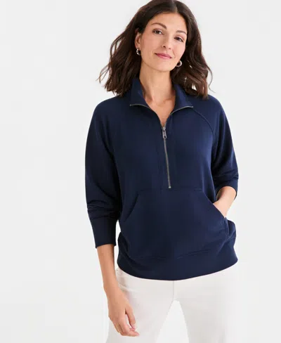Style & Co Style Co Womens Luxsoft French Terry Half Zip Sweatshirt Macys Exclusive In Blue