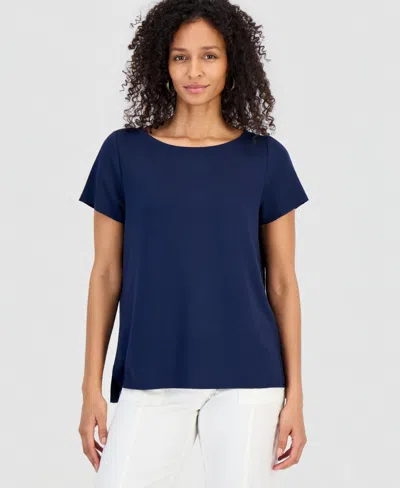 Style & Co Women's Luxsoft French Terry Short-sleeve Top, Macy's Exclusive In Blue