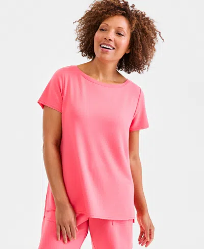 Style & Co Women's Luxsoft French Terry Short-sleeve Top, Macy's Exclusive In Pink
