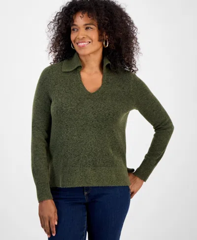 Style & Co Women's Luxsoft Johnny-collar Sweater, Macy's Exclusive In Green