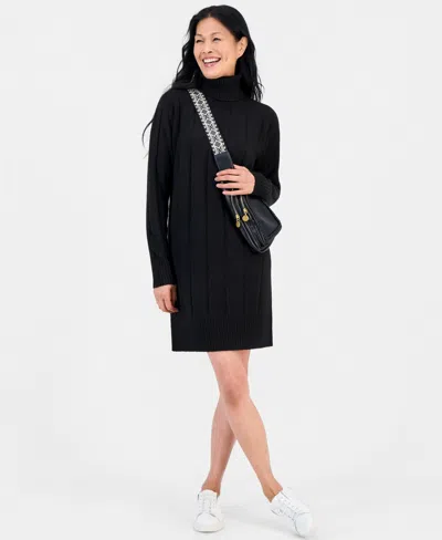 Style & Co Women's Luxsoft Long-sleeve Turtleneck Sweater Dress, Macy's Exclusive In Black