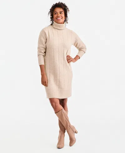 Style & Co Women's Luxsoft Long-sleeve Turtleneck Sweater Dress, Macy's Exclusive In Heather Sandstone