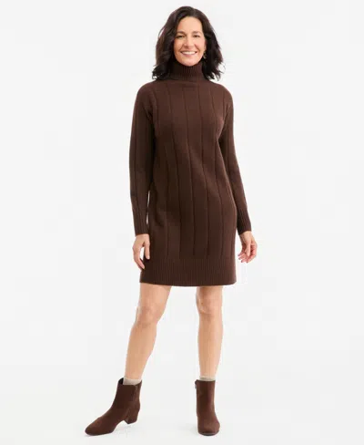 Style & Co Women's Luxsoft Long-sleeve Turtleneck Sweater Dress, Macy's Exclusive In Brown