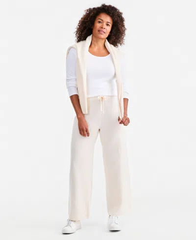 Style & Co Women's Luxsoft Novelty Stitch Wide-leg Sweater Pants, Macy's Exclusive In White
