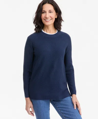 Style & Co Women's Luxsoft Novelty-stitch Crewneck Sweater, Macy's Exclusive In Industrial Blue