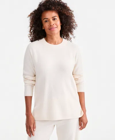 Style & Co Women's Luxsoft Novelty-stitch Crewneck Sweater, Macy's Exclusive In Neutral