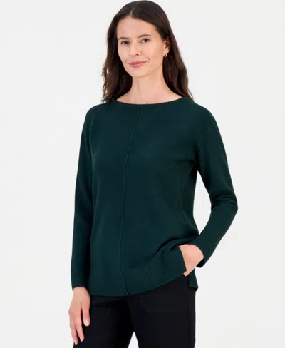 Style & Co Women's Luxsoft Seamfront Boatneck Tunic Sweater, Macy's Exclusive In Green