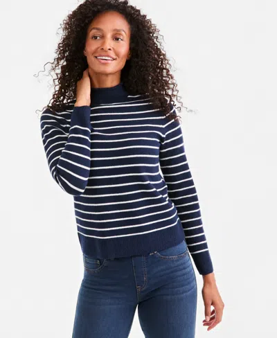 Style & Co Women's Luxsoft Stripe Rollneck Sweater, Macy's Exclusive In Blue