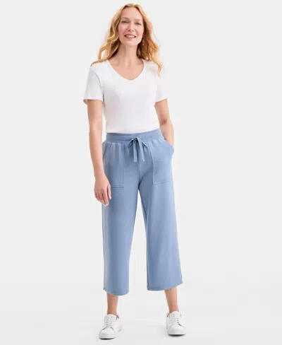 Style & Co Women's Luxsoft Wide-leg Cropped Sweatpants, Macy's Exclusive In Blue