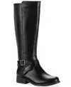 Style & Co Marliee Womens Faux Leather Wide Calf Motorcycle Boots In Black