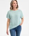 Style & Co Women's Metallic Pointelle Dolman-sleeve Sweater, Exclusively At Macy's In Lurex Aqua