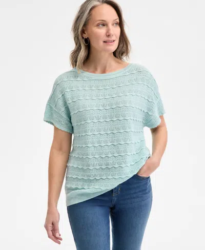 Style & Co Women's Metallic Pointelle Dolman-sleeve Sweater, Exclusively At Macy's In Lurex Mint
