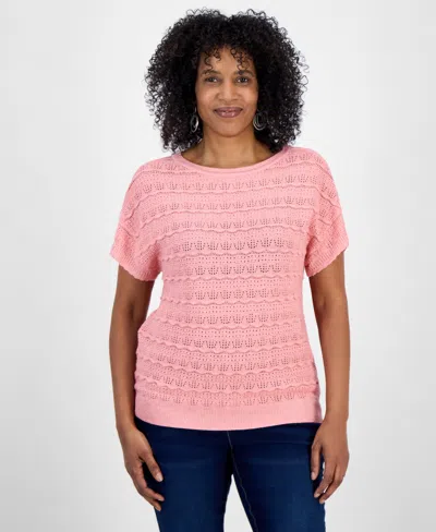 Style & Co Women's Metallic Pointelle Dolman-sleeve Sweater, Exclusively At Macy's In Lurex Rose