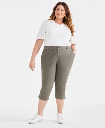 Style & Co Women's Plus Mid-rise Comfort Waist Capri Pants, Created For Macy's In Olive Drab