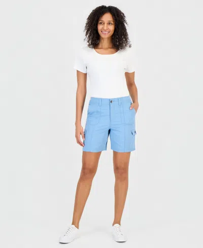 Style & Co Women's Mid Rise Comfort-waist Cargo Shorts, Macy's Exclusive In Blue