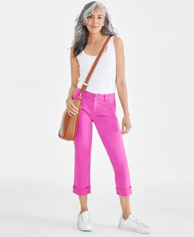 Style & Co Women's Mid-rise Curvy Capri Jeans, Created For Macy's In Fuchsia Tulip