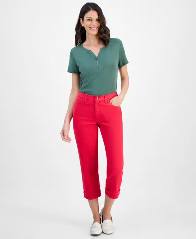 Style & Co Women's Mid-rise Curvy Capri Jeans, Exclusively At Macy's In Red