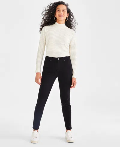 Style & Co Women's Mid Rise Curvy-fit Skinny Jeans, Created For Macy's In Deep Black