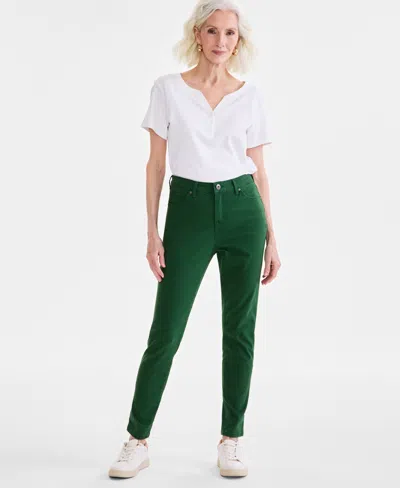 Style & Co Women's Mid Rise Curvy-fit Skinny Jeans, Created For Macy's In Spinach Green